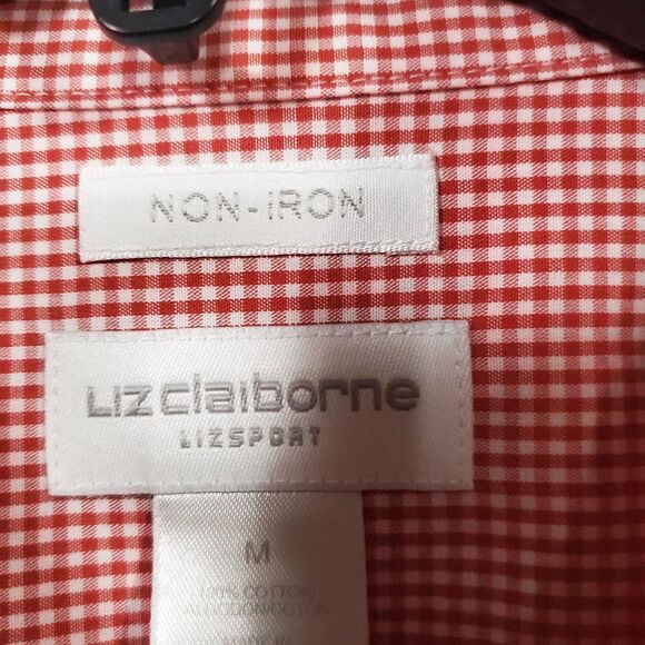 Liz Claiborne Liz Sport Button Up Shirt Top Red Check No-Iron 100% Cotton Size M - Picture 3 of 15